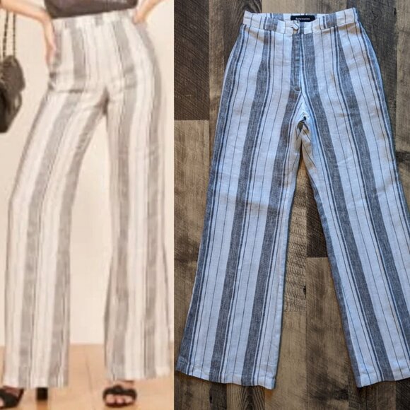 Reformation Romero Striped Linen Pants Wide-Leg High-Rise - Picture 1 of 6